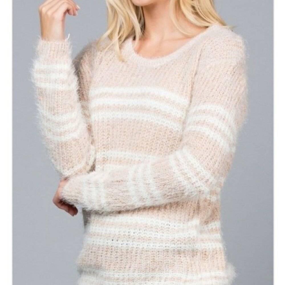 Cream Striped Eyelash Sweater